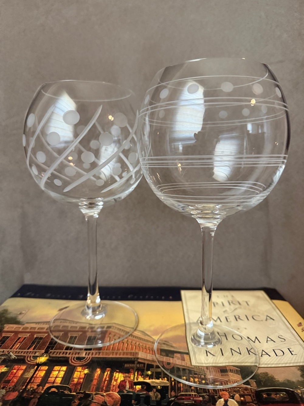 Retired Cristal D’Arques Arcoroc France Etched Blown Glass Balloon Wine Glasses